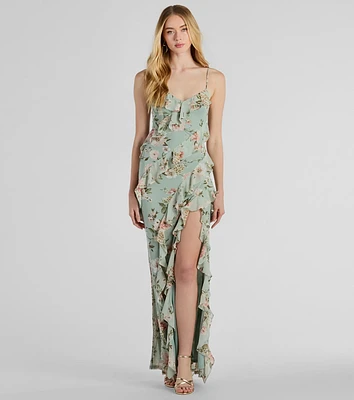 Helga V-Neck Ruffled Mermaid Floral Formal Dress