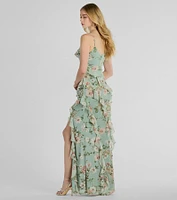 Helga V-Neck Ruffled Mermaid Floral Formal Dress