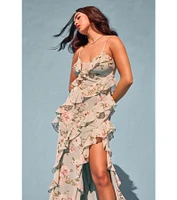 Helga V-Neck Ruffled Mermaid Floral Formal Dress