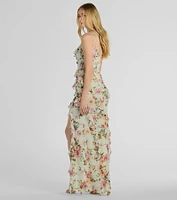 Helga V-Neck Ruffled Mermaid Floral Formal Dress