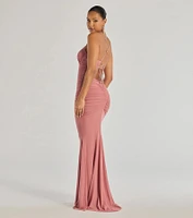 Lexi Formal Mesh Lace-Up Mermaid Long Dress