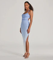 Nia Beaded Ombre Mesh High Slit Formal Dress