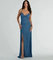 Elizabeth Cutout A-Line Slit Glitter Formal Dress