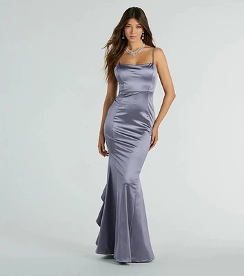 Sheryl Ruffled Back Mermaid Satin Formal Dress