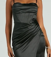 Stacie Satin Corset Wrap Formal Dress