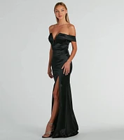 Callie Off-The-Shoulder Mermaid Glitter Satin Formal Dress