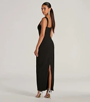 Monae Sleeveless Slim Long Crepe Formal Dress