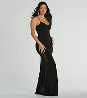 Amy V-Neck Mesh Mermaid Crepe Formal Dress
