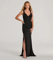 Kat Formal Glitter Lace-Up Column Dress