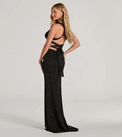 Kat Formal Glitter Lace-Up Column Dress