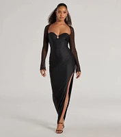 Wren Beaded Long Sleeve High Slit Column Dress