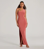 Lilianne One-Shoulder Strappy Back Slit Formal Dress