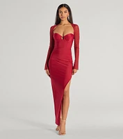 Wren Beaded Long Sleeve High Slit Column Dress