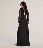 Rayne Mesh Long Sleeve A-Line Formal Dress