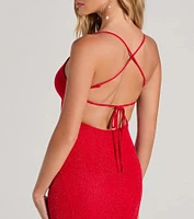 Ariyah Lace-Up Mermaid Glitter Mesh Formal Dress