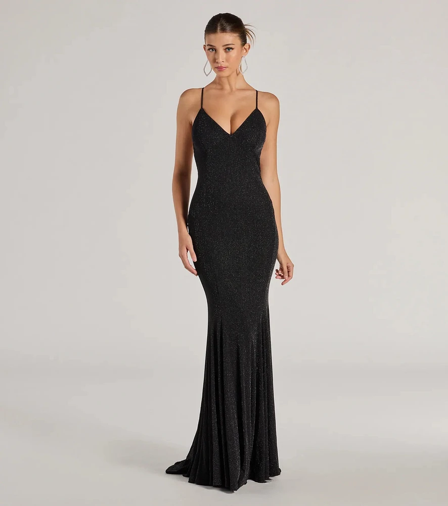 Ariyah Lace-Up Mermaid Glitter Mesh Formal Dress