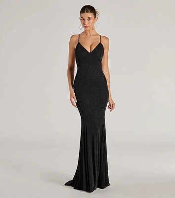 Ariyah Lace-Up Mermaid Glitter Mesh Formal Dress