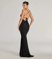 Ariyah Lace-Up Mermaid Glitter Mesh Formal Dress