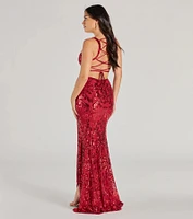 Moira Lace-Up Sequin Formal Dress