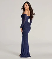 Jaenessa Cold Shoulder Glitter Mermaid Formal Dress