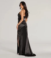 Jordyn Formal Satin Mermaid Dress With Train