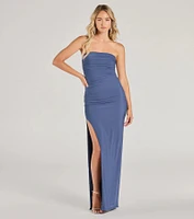 Kenzie Strapless Slit Slim Mesh Formal Dress