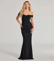 Ines Glitter Lurex Off-The-Shoulder Mermaid Dress