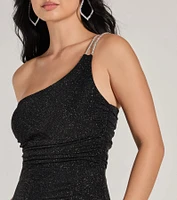 Gracie One-Shoulder Glitter Column Dress