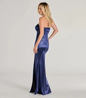 Aliyah Strapless Mermaid Satin Glitter Dress