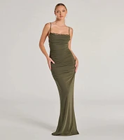 Julane Cowl Neck Ruched Column Dress
