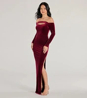 Rosalyn Velvet Off-The Shoulder Long Sleeve Column Dress