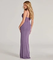 Elise Cowl Neck Slim Glitter Formal Dress