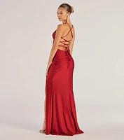 Gemma Sequin Embroidered Lace-Up Mermaid Dress