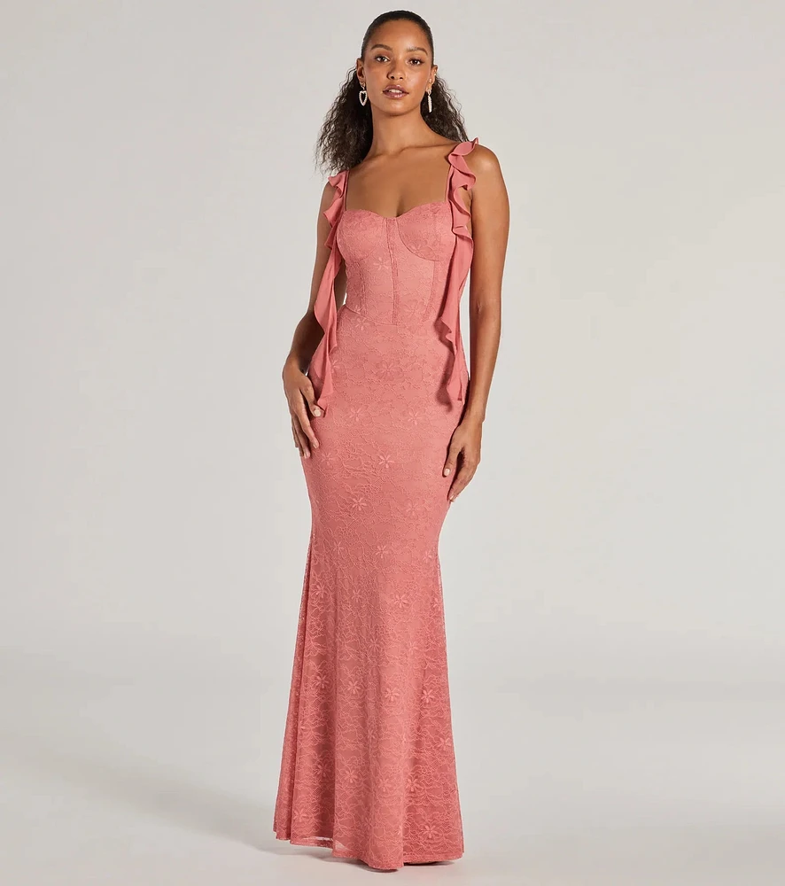 Alanna Ruffled Lace Corset Mermaid Dress
