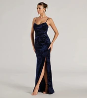 Anisa Sleeveless Floral Velvet Mermaid Dress
