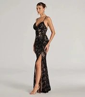 Mckenna Velvet Flocked Lace Mermaid Dress