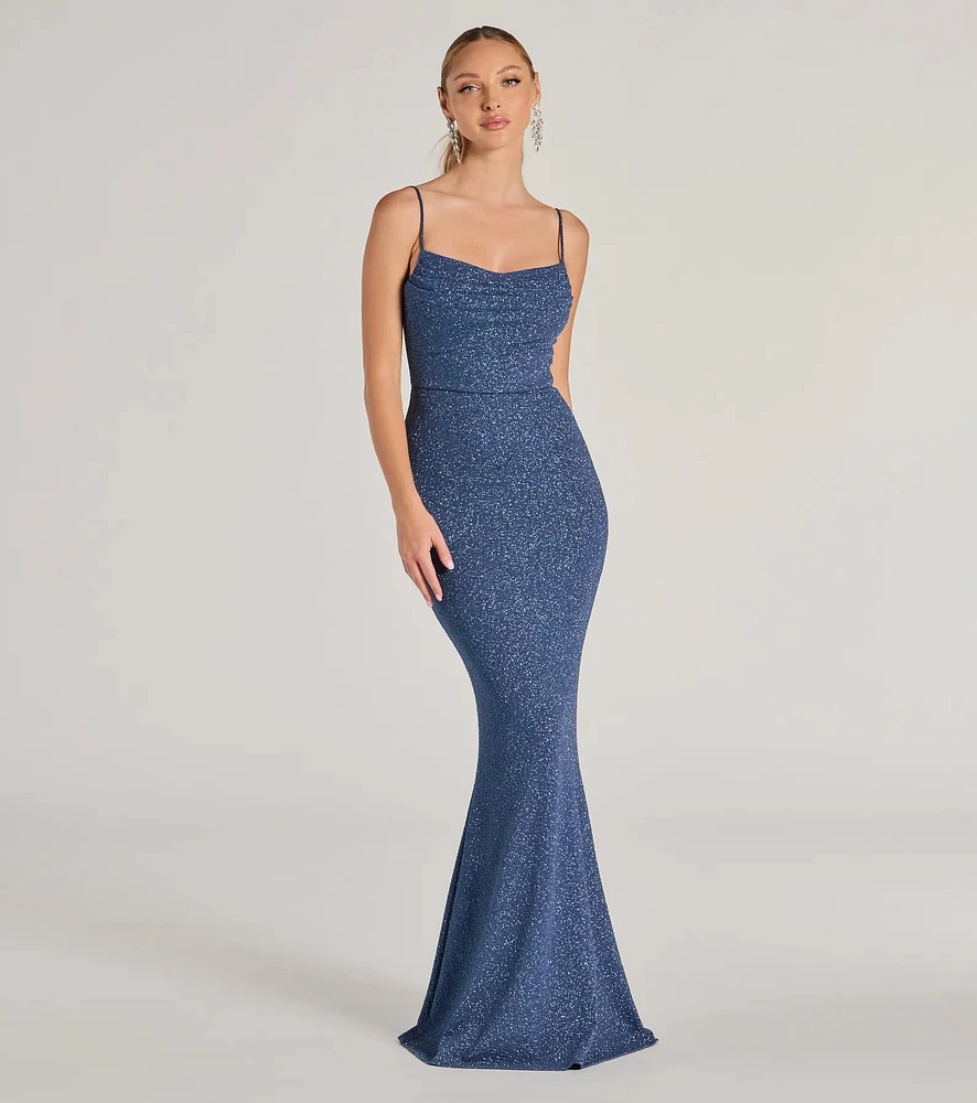 Erica Cowl Neck Mermaid Glitter Formal Dress