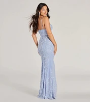 Jillian Sequin Slit Long Formal Dress