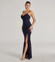 Romina Lace Cowl Neck High Slit Mermaid Dress