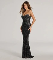 Adelyn Rhinestone Mesh Strapless Mermaid Dress