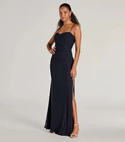 Samira Mesh High Slit A-Line Formal Dress