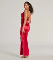 Laverne Formal Satin Lace-Up Column Dress