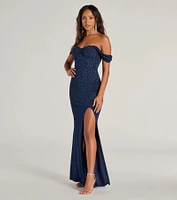 Tamara Off-The-Shoulder Mermaid Glitter Formal Dress