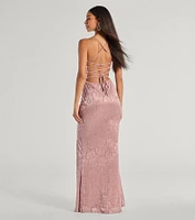 Kehlani Formal Floral Lace Slit Mermaid Dress