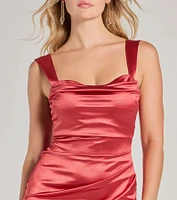 Kirsten Satin Cowl Neck High Slit Formal Dress