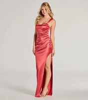 Kirsten Satin Cowl Neck High Slit Formal Dress