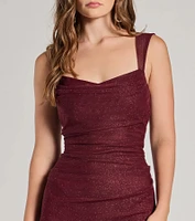 Amora Glitter Mesh High Slit Column Dress
