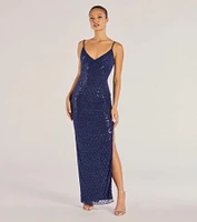 Dovie Sequin Beaded Mesh Column Dress