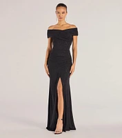 Giada Glitter Knit Off-the-Shoulder Column Dress