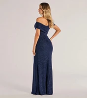 Giada Glitter Knit Off-the-Shoulder Column Dress